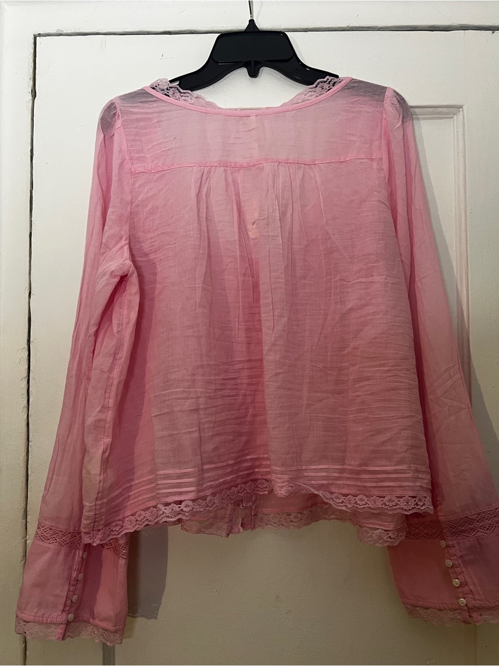 NWT- Free People Lace-Trim Buttoned Peasant Blouse - Pink - Picture 14 of 14